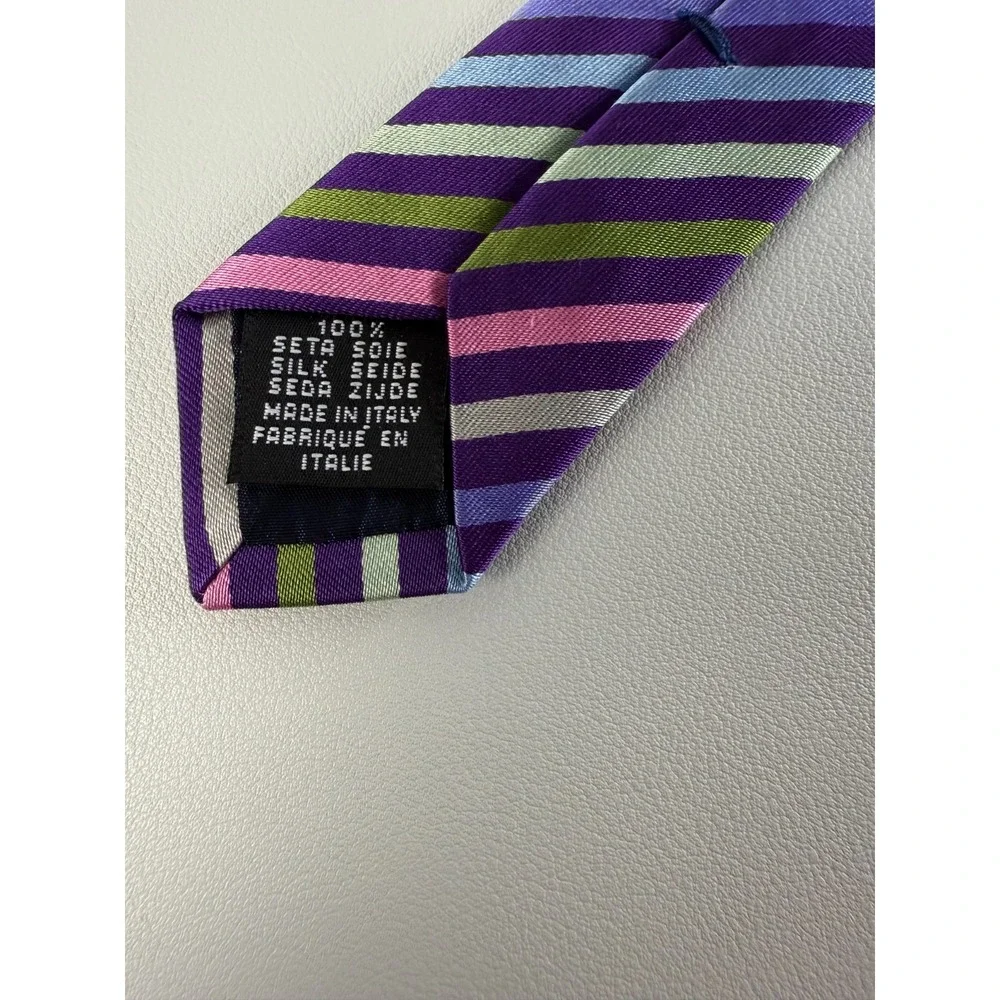 Charles‎ Tyrwhitt Mens Silk Tie Purple Blue Pink Green Striped Made in Italy